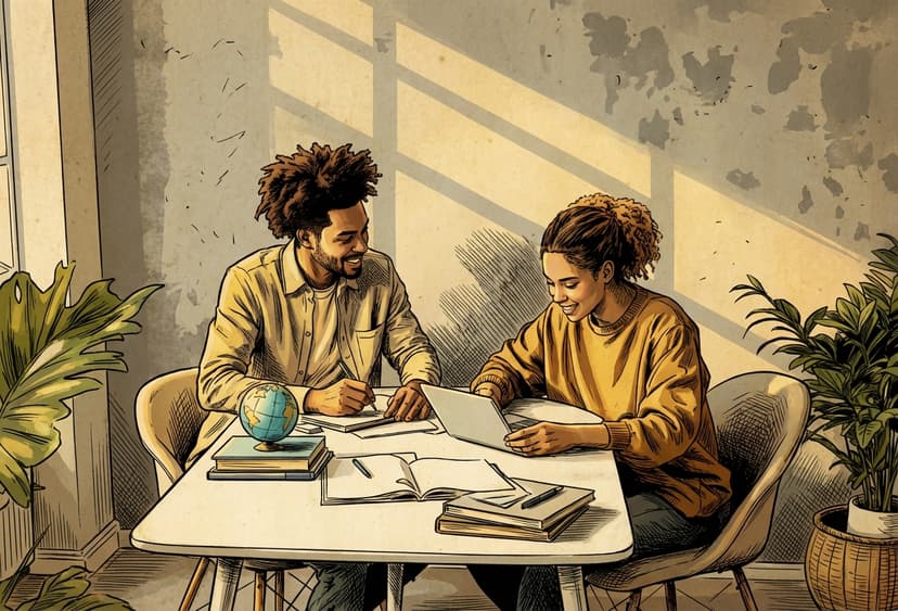 A couple smiling while planning their financial journey with plan/ria