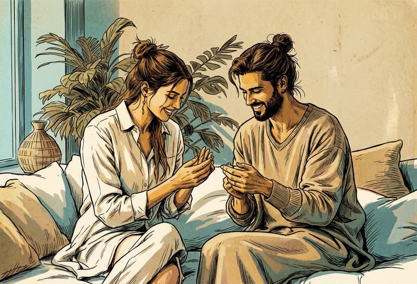 A smiley, married couple planning a house purchase together using plan/ria