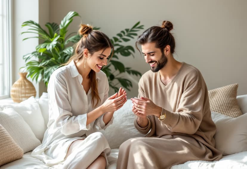 A smiley, married couple planning a house purchase together using plan/ria