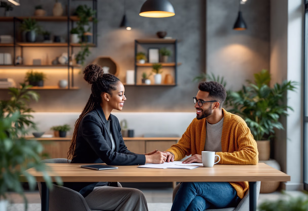 A couple smiling while planning their financial journey with plan/ria